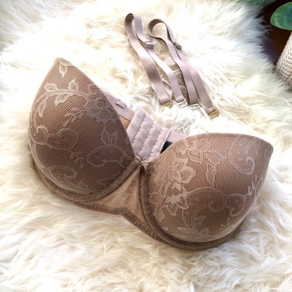 Natori Ultimate Coverage Lace Lined Strapless Bra tan full coverage size 32DD